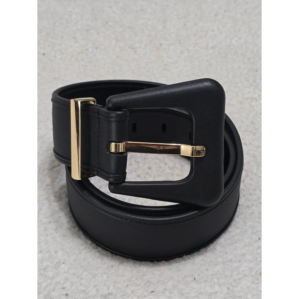 Cabi Black Genuine Leather Wide Waist Belt Gold Buckle Size Large 4803